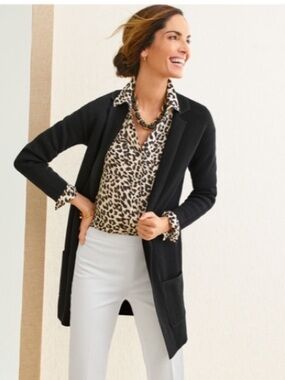 NWOT Talbots Knit Single Breasted Blazer Cardigan Minimalist Black Medium Petite